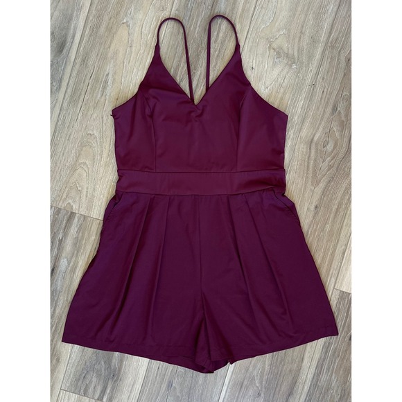 HALARA Pants - Halara Breezeful XL Burgundy V Neck Romper Activewear Sporty Resort Chic